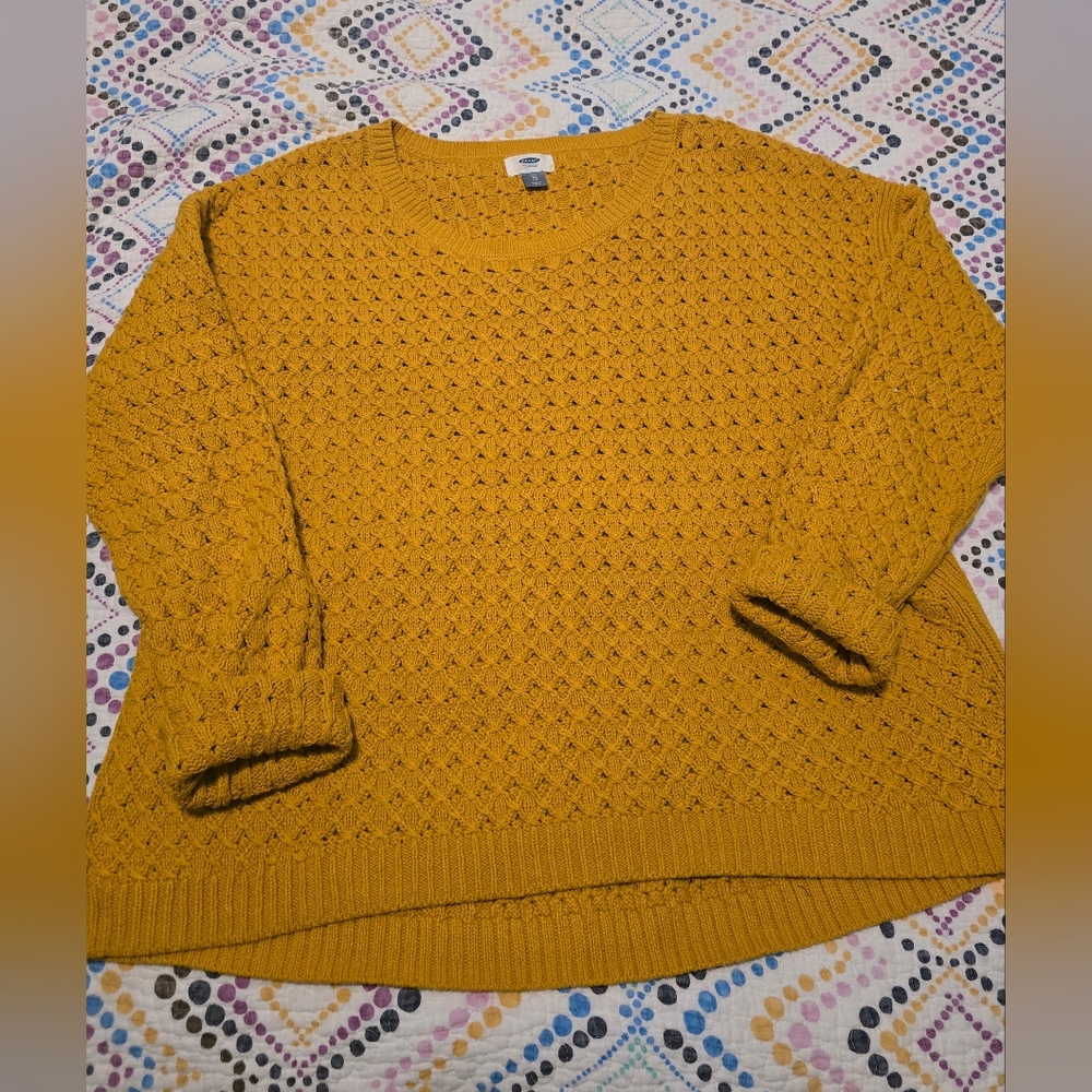 Womens Crochet Chunky Crewneck Knit Old Navy Wheat Feild Yellow Sweater